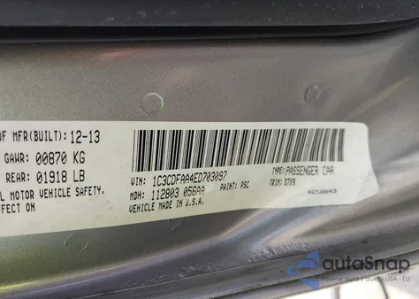 2014 Dodge Dart Se from USA, damaged, VIN 1C3CDFAA4ED703097